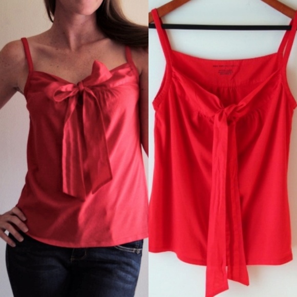 New York & Company Tops - NY&Co Red Spaghetti Strap Keyhole Bow Tank Top L
